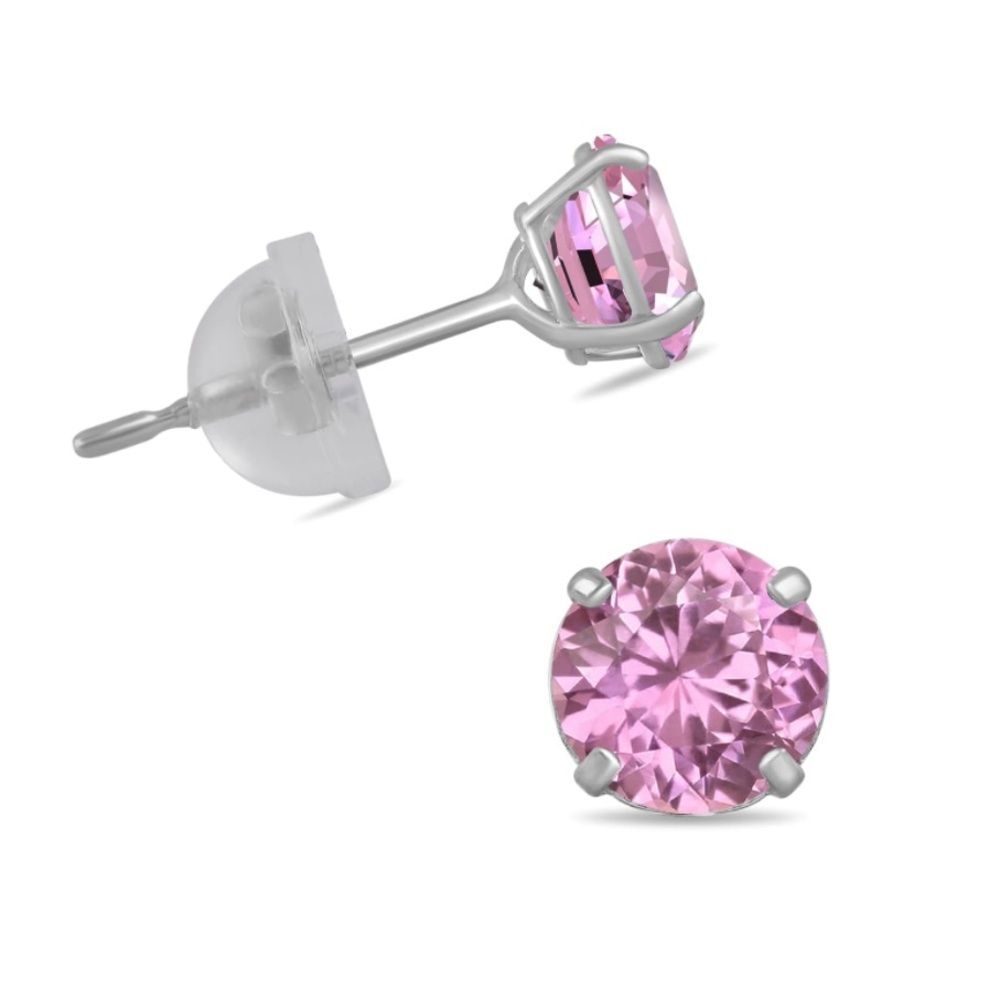 10K White Gold Pink Sapphire Stud Earrings 1 CTTW